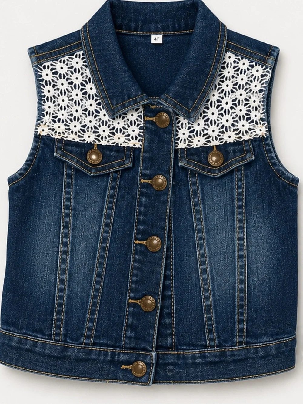 Target Dark Blue Denim Vest with White Crochet Yoke